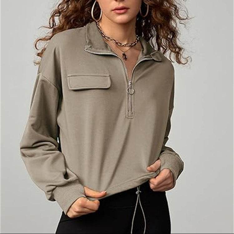 Women’s Long Sleeve Half-Open Collar Casual Sweatshirt – Soft, Stylish & Everyday Comfort