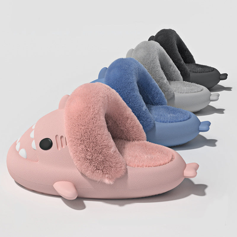 Winter Shark Slippers – Detachable Warm Fuzzy House Shoes with Thick Sole