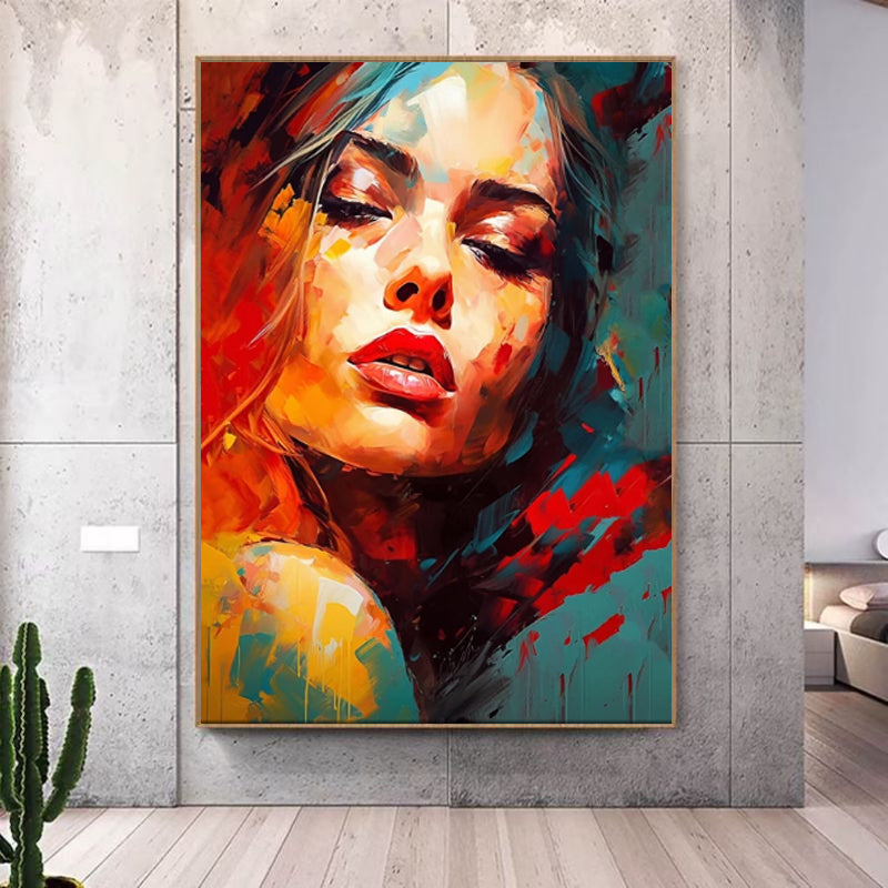Abstract Woman Oil Painting – Handmade Colorful Modern Canvas Art