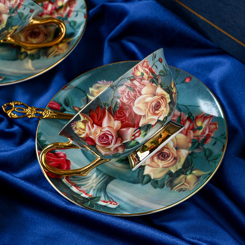 Luxury Retro Floral Coffee Cup & Saucer Set – Elegant Gift Tea Cups