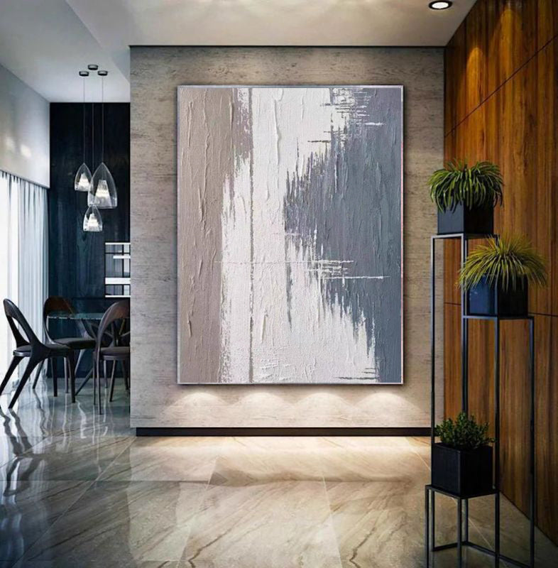 Handmade Abstract Grey Oil Painting Canvas – Modern Textured Wall Art