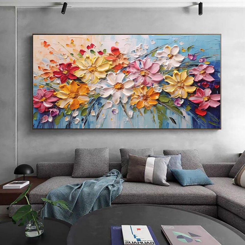 Colorful Spring Flowers Oil Painting – Handmade Canvas Wall Art