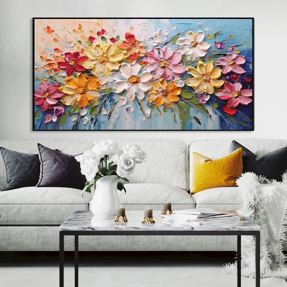 Colorful Spring Flowers Oil Painting – Handmade Canvas Wall Art