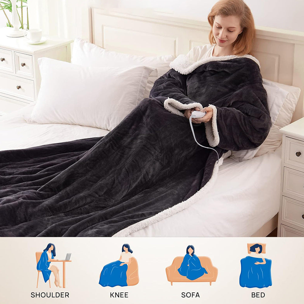 Electric Heating Wearable Blanket – Flannel & Lambswool Cozy Heated Cover