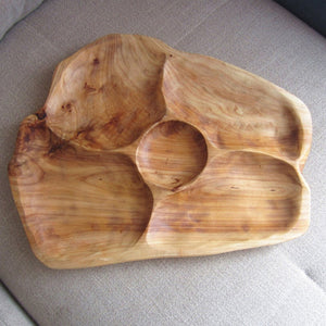 Natural Wood Root Fruit Plate – Handmade 5-Grid Serving Tray